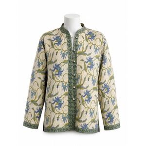 Womens Quilted Reversible Jacket - Sam Hiln's Collection Green Floral Sz L-XL